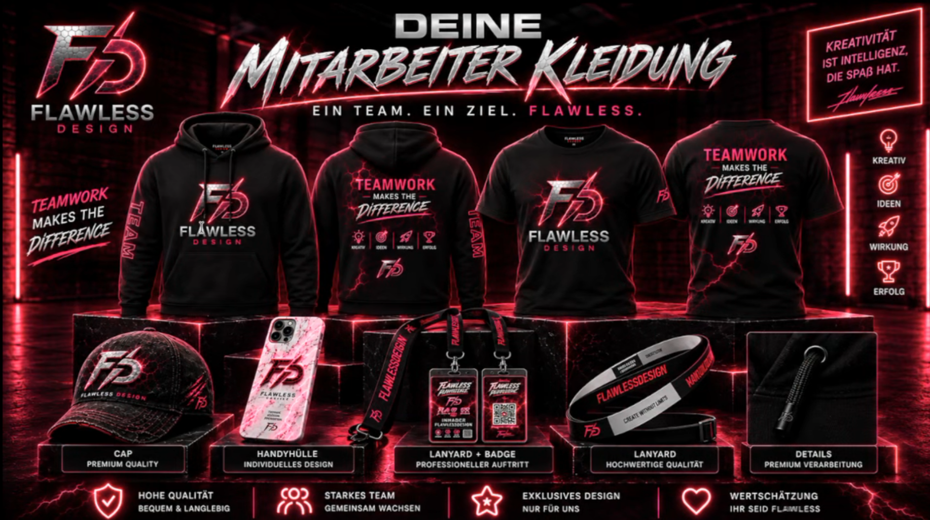 Von Flawless Design erstelltes Design mit schwarzer Basis und farblich anpassbaren Neon-Akzenten